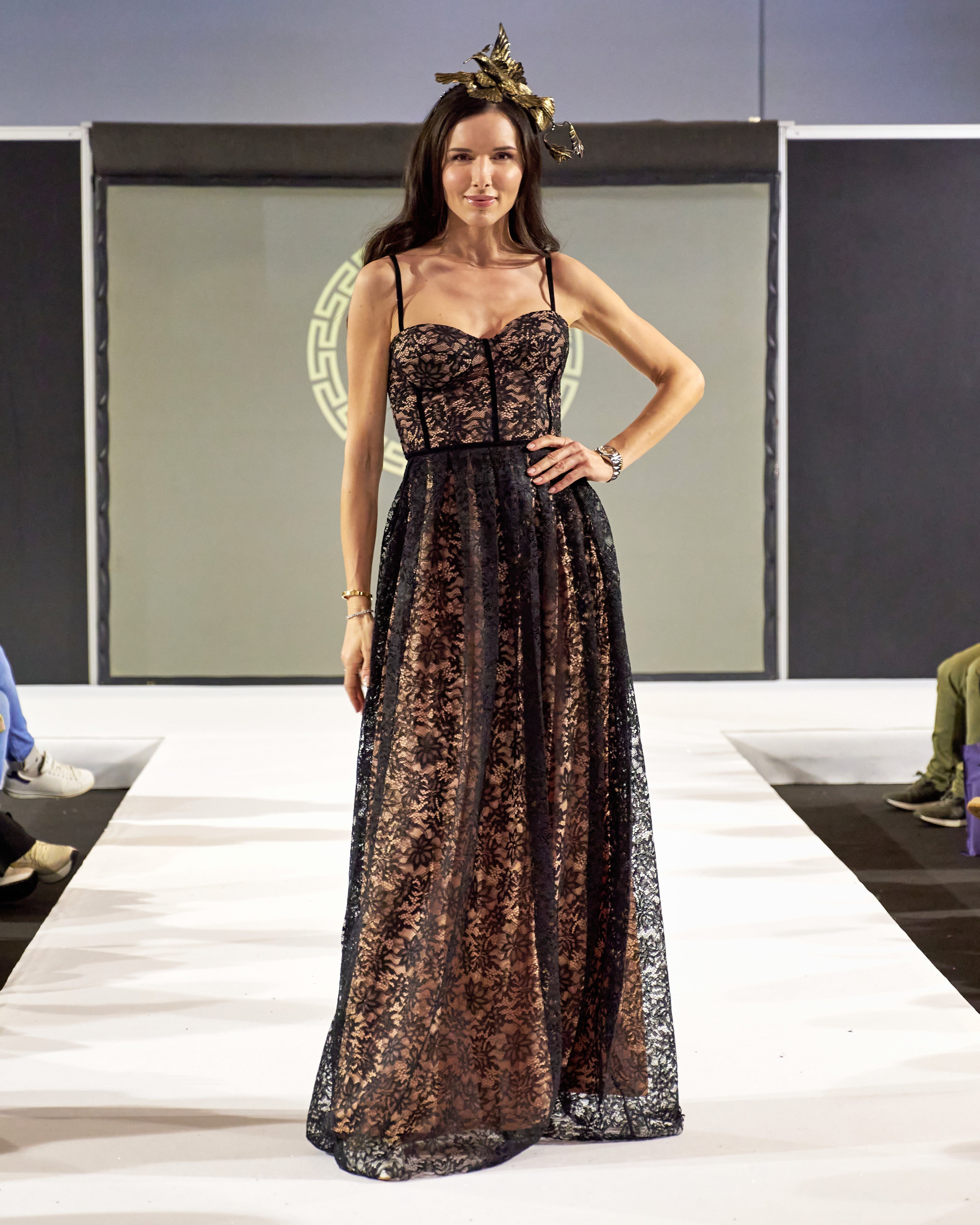 Stefania Black Floral Lace Maxi Dress φορέματα βραδινά-0